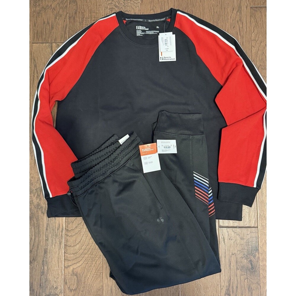 NWT Sports Illustrated 2 Pc Set: Mens XL Black & Red Striped & XL Joggers Pants